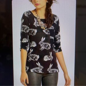 Anthropologie Banter Tee, Postmark for Anthropologie, Bunny Rabbit Print, Size S